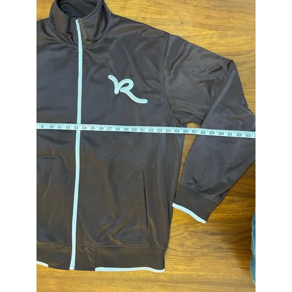 Brown Satin Rocawear Full‎ Zip Sweater Jacket | Y2K Streetwear - (Men's XL)